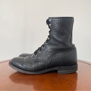 Justin Black Pebbled Leather Kiltie Lace-up Roper Boots | US 7